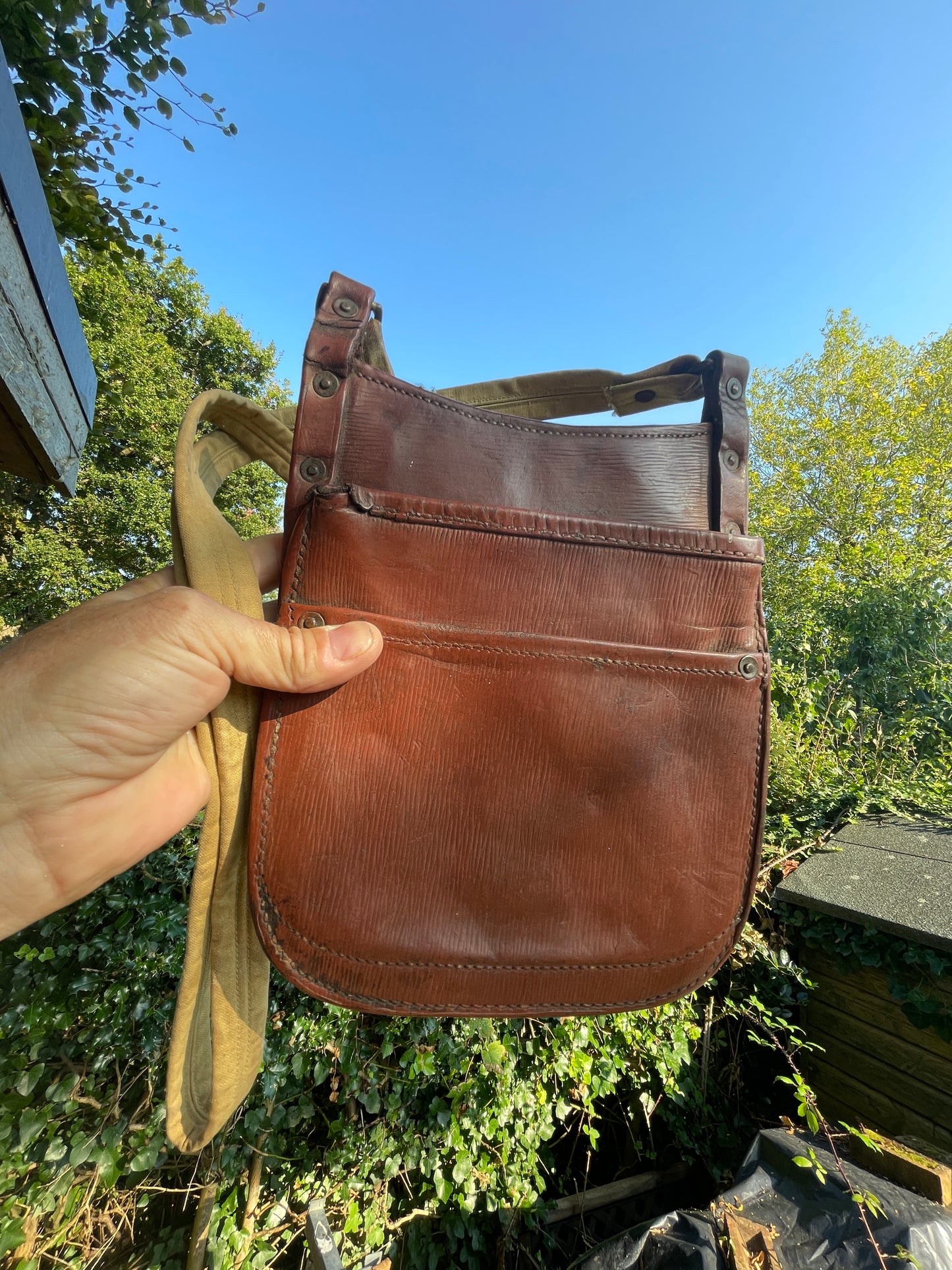 Unusual Vintage leather London bus conductors bag c1930's