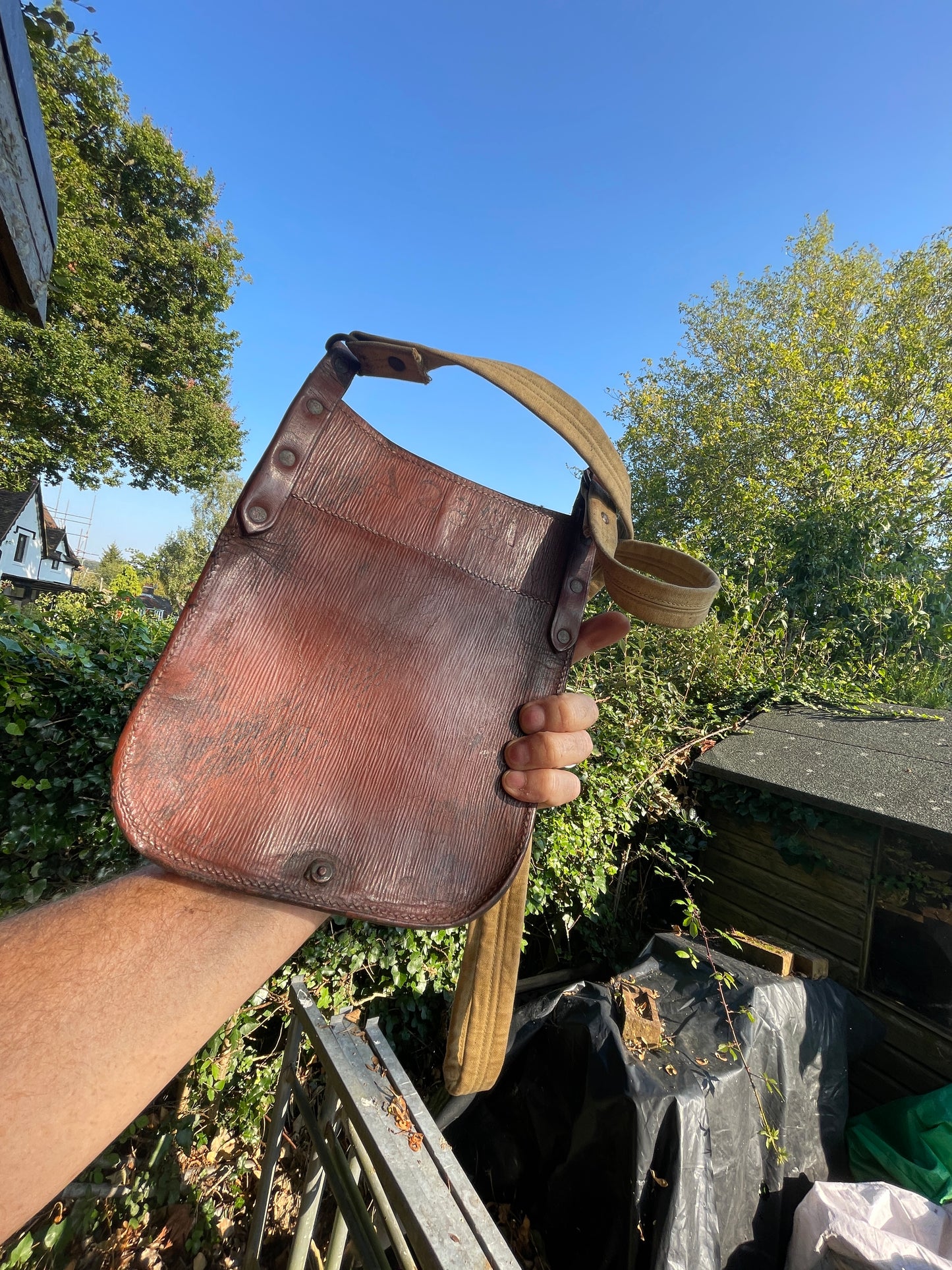 Unusual Vintage leather London bus conductors bag c1930's