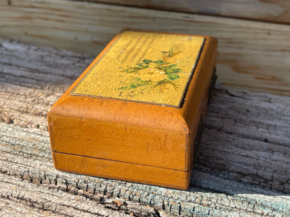 Small Victorian wooden jewellery casket with friendship motif 10.5cm wide