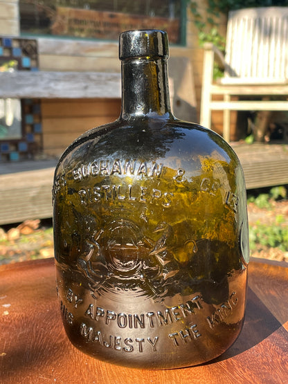 Rare James Buchanan and Co Ltd distillers olive green whisky bottle perfect order c1900