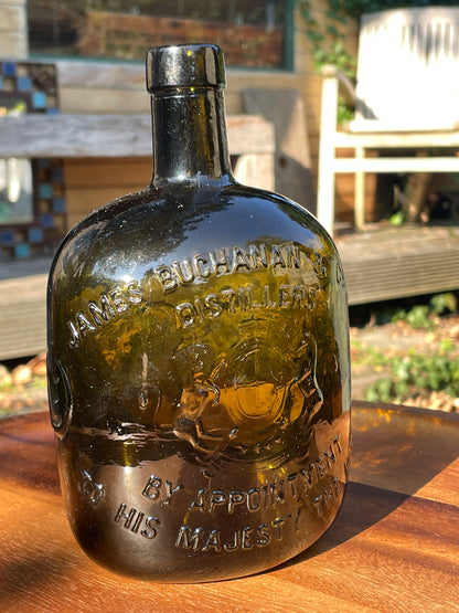 Rare James Buchanan and Co Ltd distillers olive green whisky bottle perfect order c1900