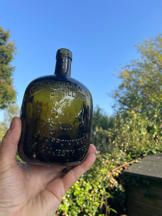 Rare James Buchanan and Co Ltd distillers olive green whisky bottle perfect order c1900