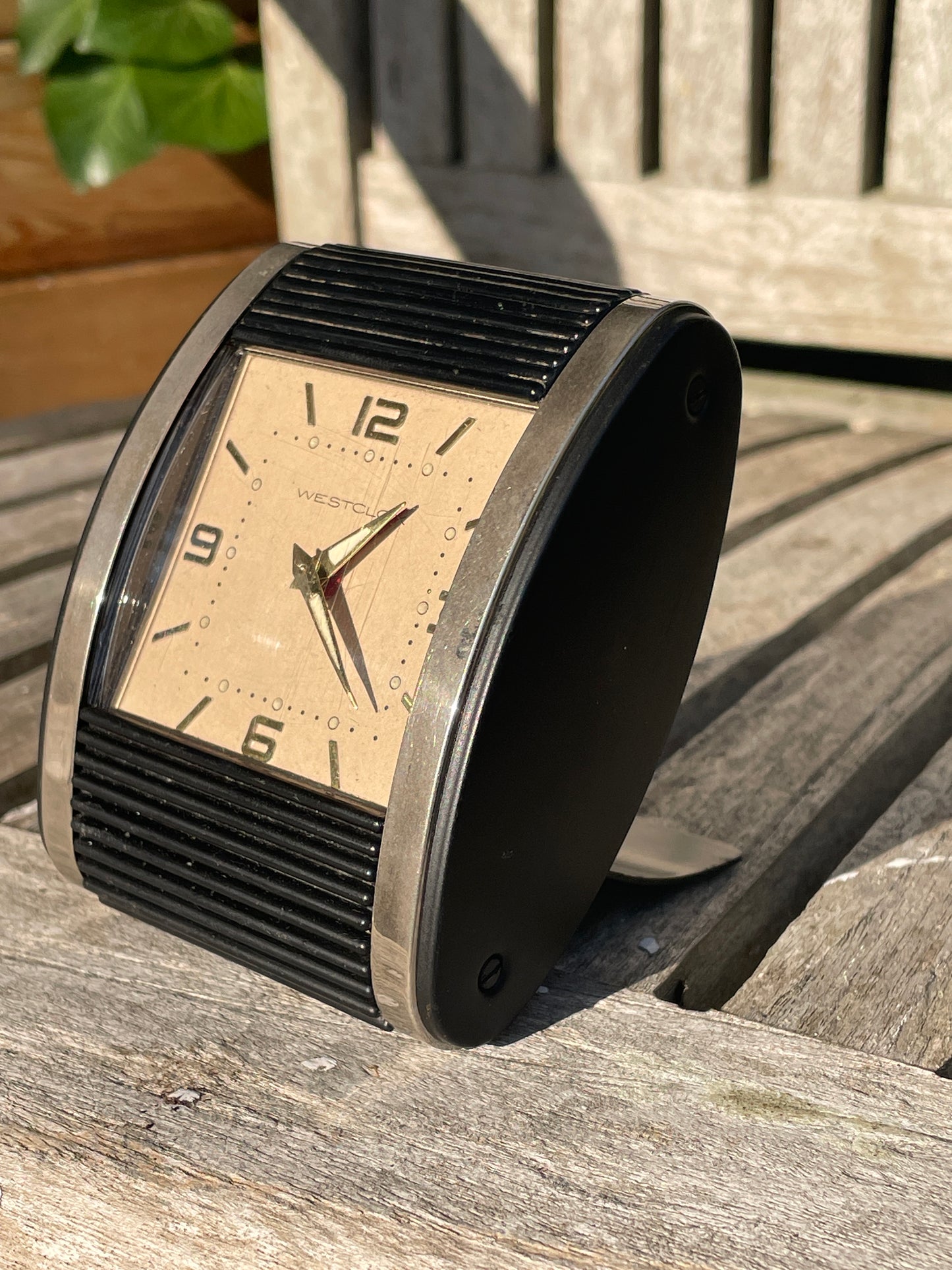 Art Deco Westclox Tambour front travel alarm clock 1960's