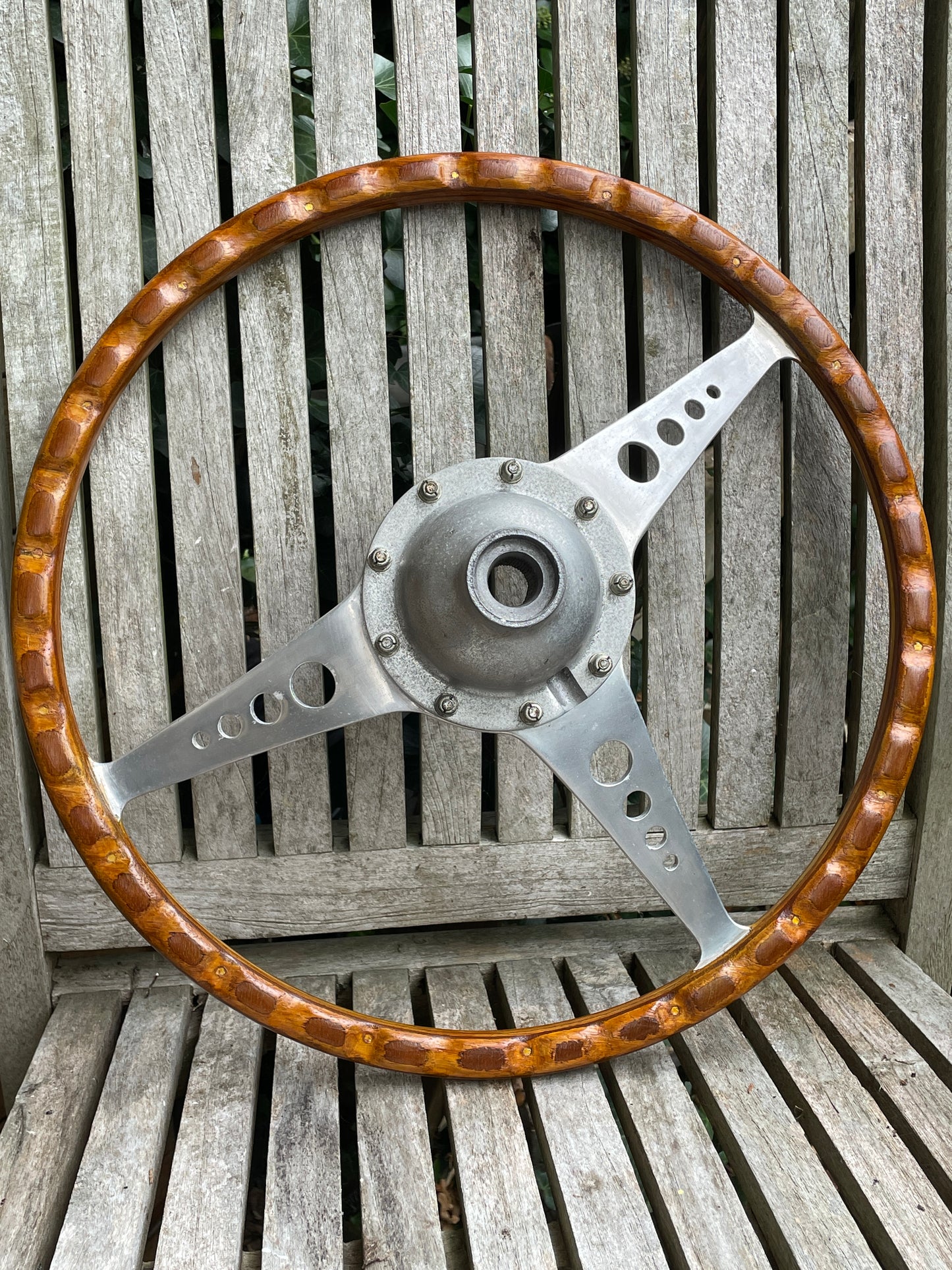 Vintage original British Classic car Moto-Lita laminated wooden 16" steering wheel c1960's