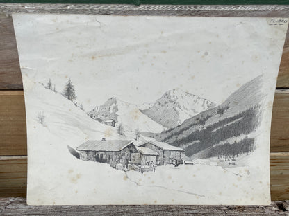 Original pencil landscape on paper by Charles Ahier (1888 -1976) 25x19cm