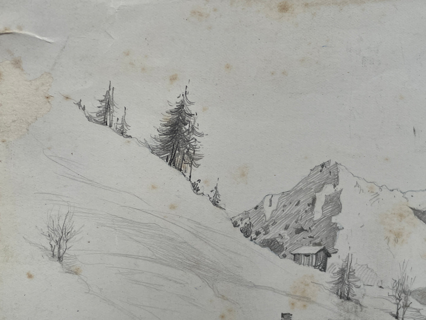 Original pencil landscape on paper by Charles Ahier (1888 -1976) 25x19cm