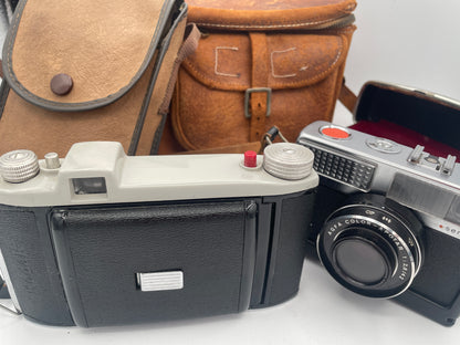 Vintage Leather Camera Bag – Agfa Camera Made in Germany and Kodak Folding Camera (c.1950s–70s)
