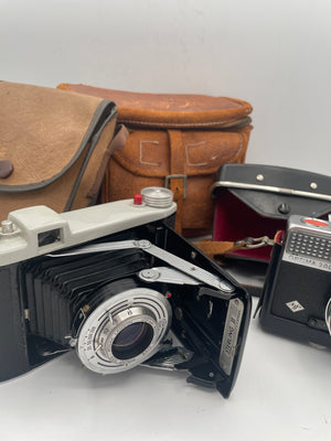 Vintage Leather Camera Bag – Agfa Camera Made in Germany and Kodak Folding Camera (c.1950s–70s)