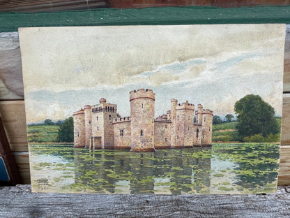 Signed original watercolour of Bodiam Castle in Sussex by famed artist Herbert Ahier 1952