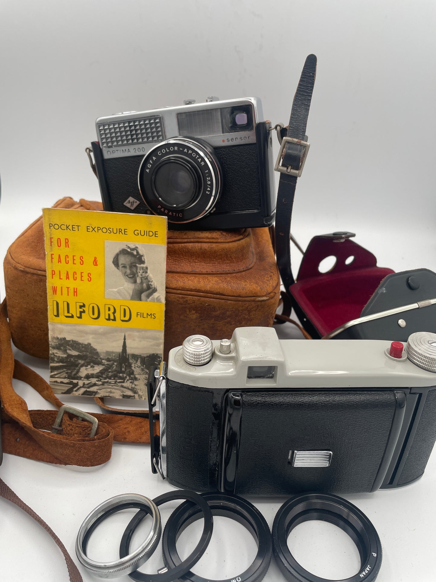 Vintage Leather Camera Bag – Agfa Camera Made in Germany and Kodak Folding Camera (c.1950s–70s)