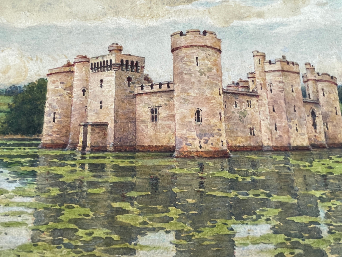 Signed original watercolour of Bodiam Castle in Sussex by famed artist Herbert Ahier 1952