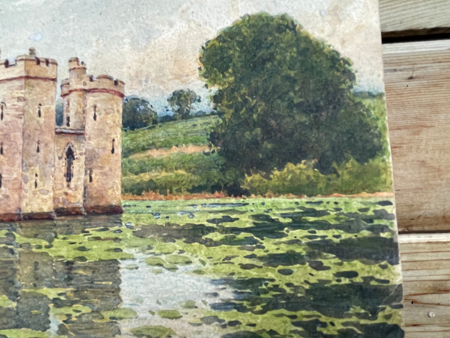 Signed original watercolour of Bodiam Castle in Sussex by famed artist Herbert Ahier 1952