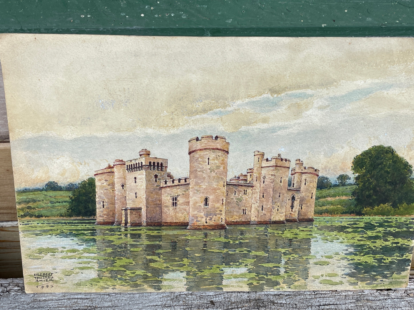 Signed original watercolour of Bodiam Castle in Sussex by famed artist Herbert Ahier 1952