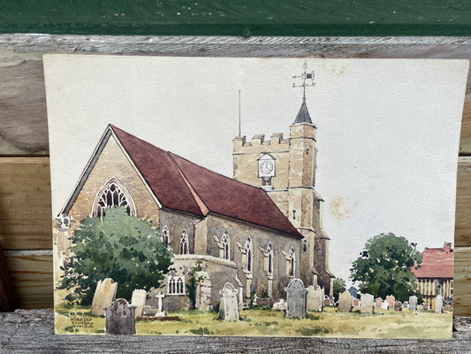 A signed original watercolour of St Peter and St Paul parish church by renowned London artist Herbert Ahier c1950'