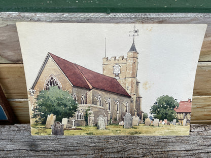 A signed original watercolour of St Peter and St Paul parish church by renowned London artist Herbert Ahier c1950'