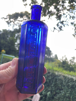 Victorian cobalt blue hexagonal 6oz 'Not To Be Taken' Poison Bottle c1890's