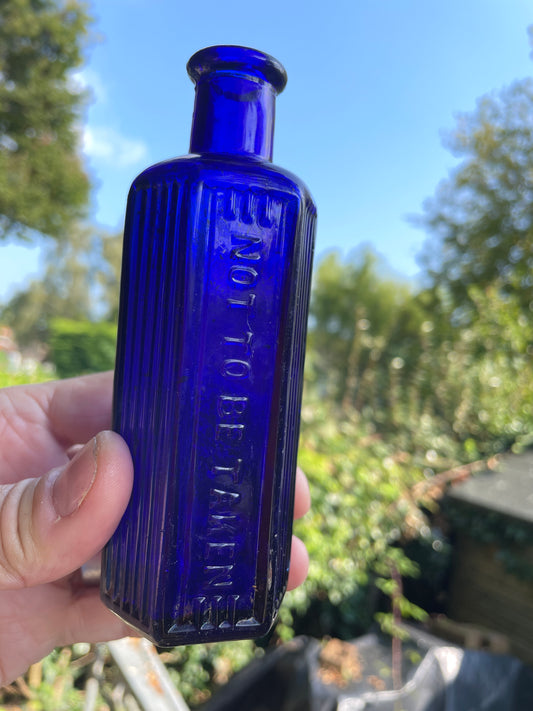 Victorian cobalt blue hexagonal 4oz 'Not To Be Taken' Poison Bottle c1890's