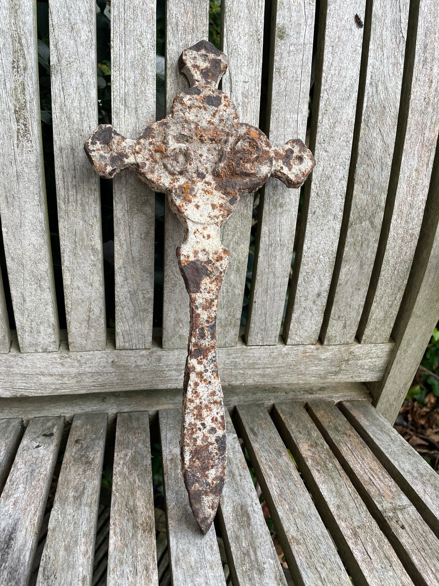 Antique Victorian cast iron Cross grave marker 32cm tall