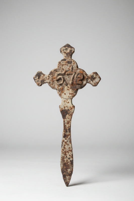 Antique Victorian cast iron Cross grave marker 32cm tall