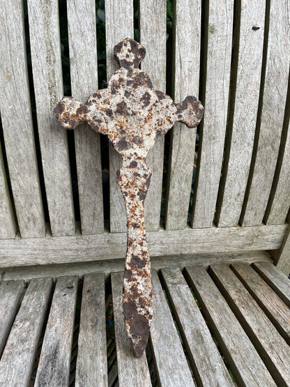 Antique Victorian cast iron Cross grave marker 32cm tall