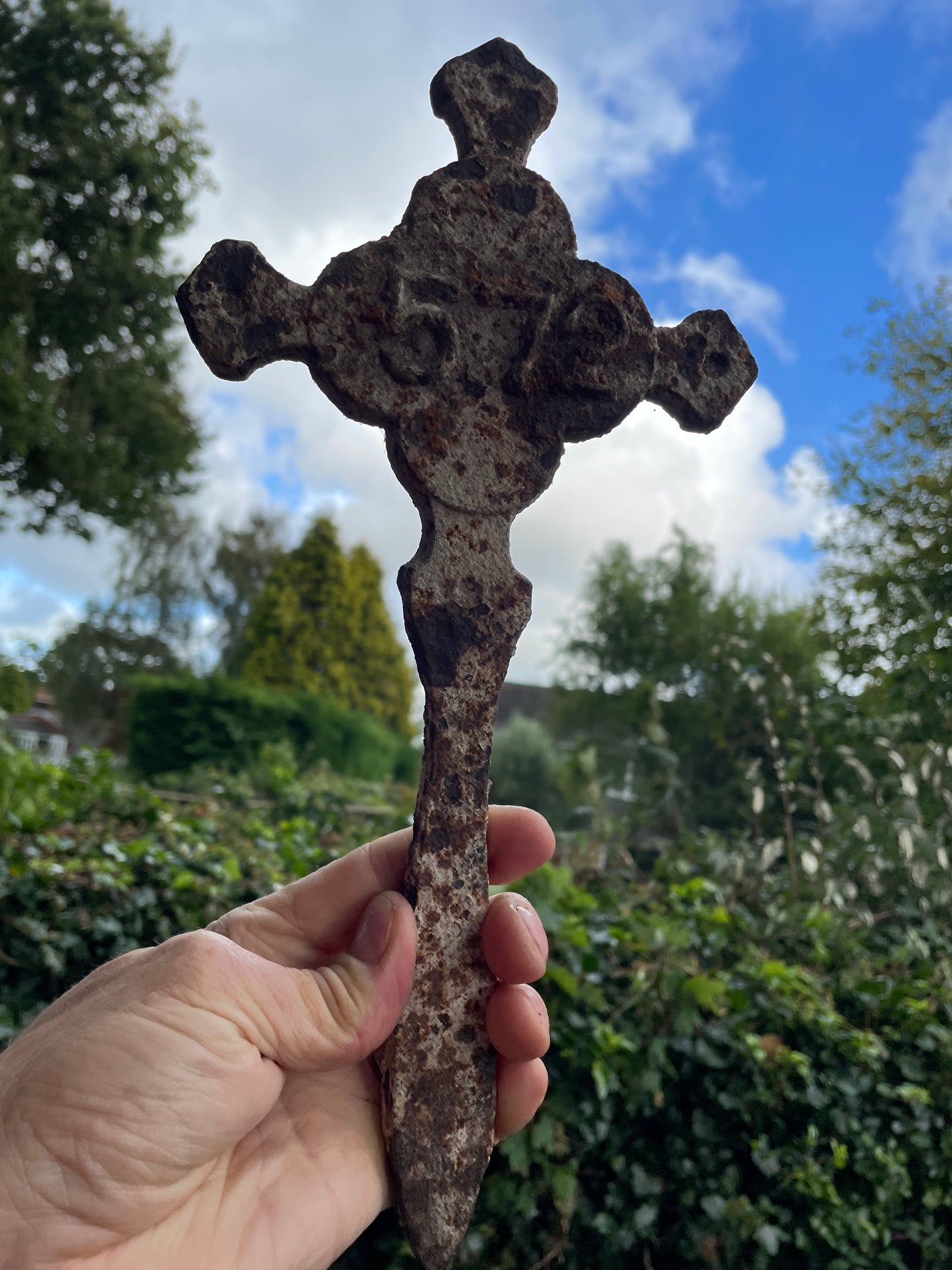 Antique Victorian cast iron Cross grave marker 32cm tall