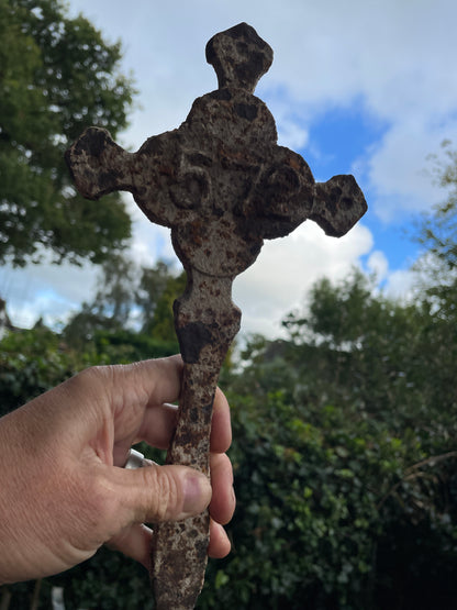 Antique Victorian cast iron Cross grave marker 32cm tall