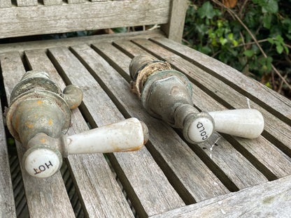 Antique Victorian bath ceramic and brass bath taps