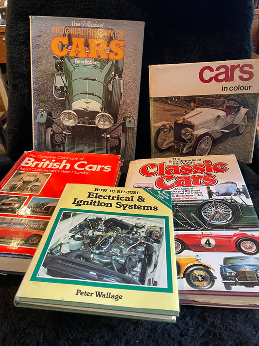 Five vintage classic car hardback books