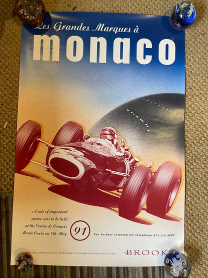 Vintage large original 1991 Brooks Monaco motor racing advertising poster