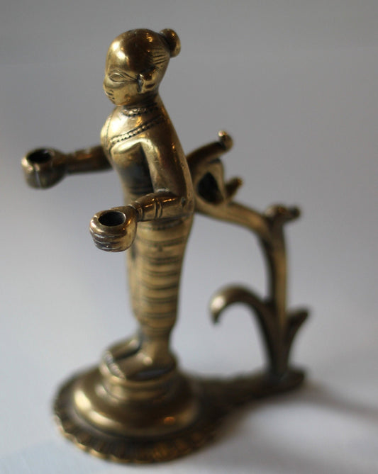 heavy cast brass Indian figure incense holder