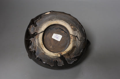 A South East Asian Black Glazed Pottery Tortoise Kendi, possibly Indonesian, 20cms wide Provenance