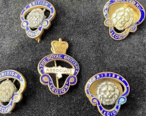 Five British Legion Enamel Badges, 3 Pin and 2 Lapel - British Armed Forces