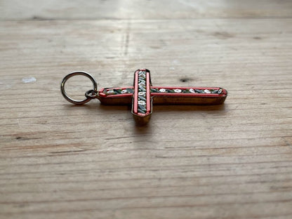 A Lovely Vintage Micro Mosaic Cross Pendant With a Brass Backing probably Italian in the Murano Style 35mm tall