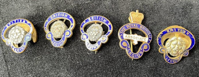 Five British Legion Enamel Badges, 3 Pin and 2 Lapel - British Armed Forces