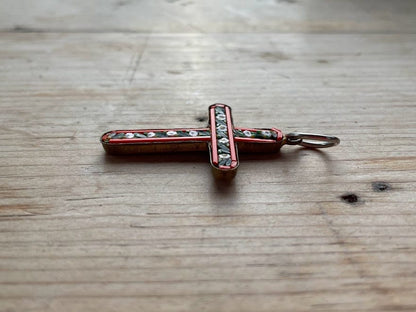 A Lovely Vintage Micro Mosaic Cross Pendant With a Brass Backing probably Italian in the Murano Style 35mm tall