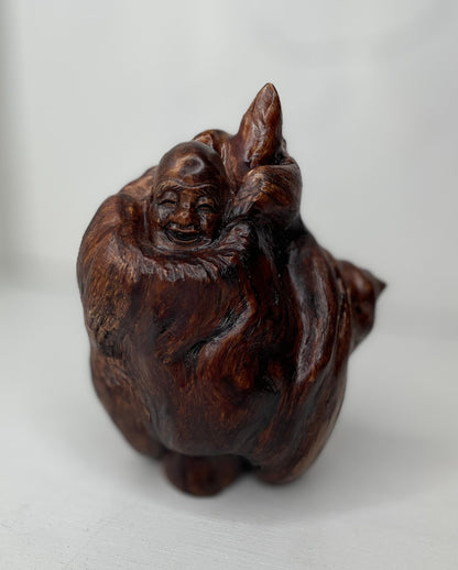 A Charming Hand Carved Original Root Carving of Happy Buddha