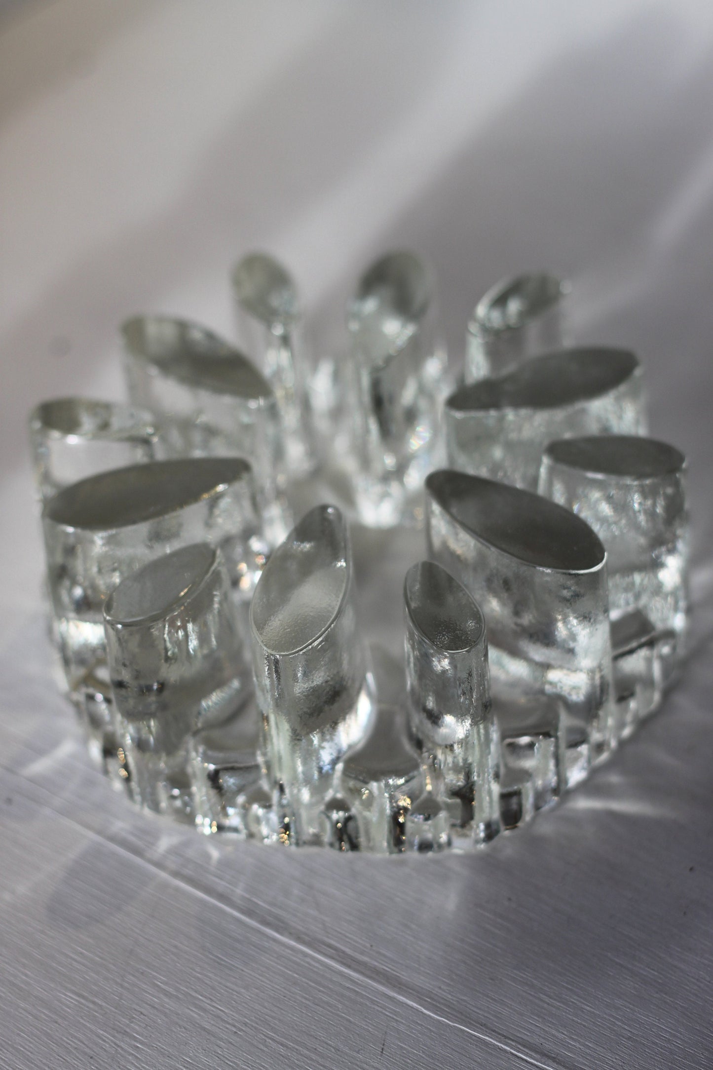 A Pair of Proper Vintage, 70's German La Vida Clear Glass candle holders/ pot Walmers  15.5cm in Diameter