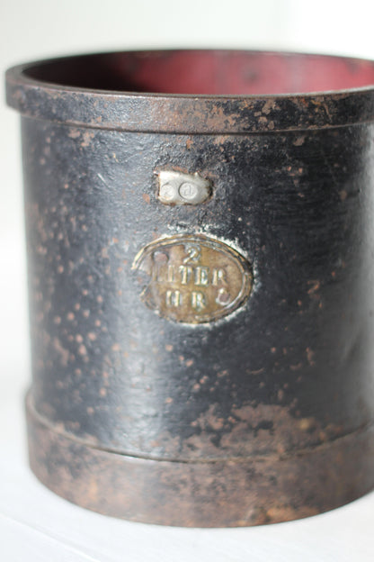 An Antique Iron Bound Two Litre Exchequer Measure, 15cm high x 15cm in diameter