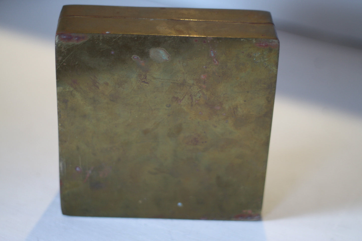 An Antique Chinese Bronzed Box and Cover With Removable Lid Engraved With Calligraphy, 5cm H x 15cm W x 15cm D