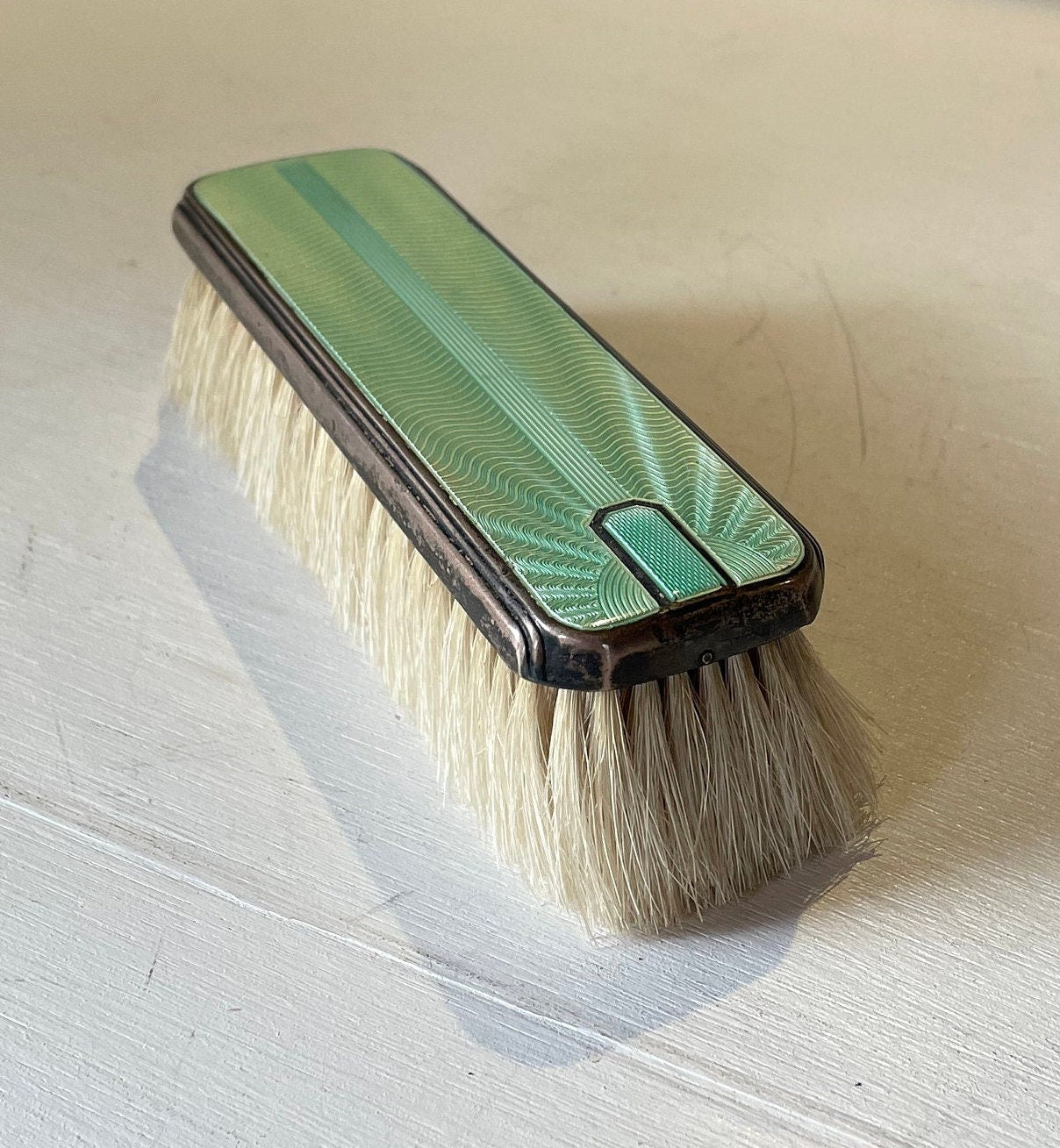 An Engine Turned Guilloche Enamel Silver Clothes Brush -Birmingham 1937 by William Neale & Son Ltd