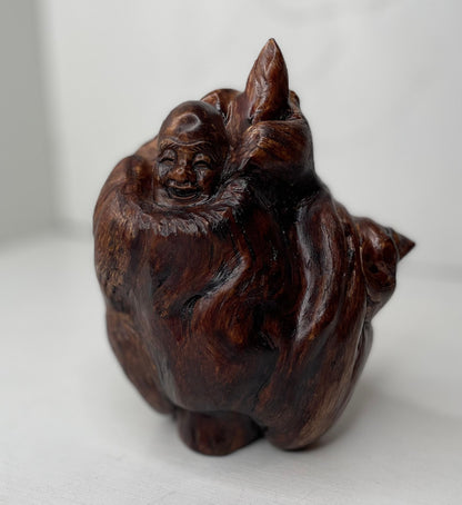 A Charming Hand Carved Original Root Carving of Happy Buddha