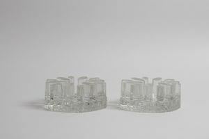 Vintage 1970s La Vida Glass Candle Holders / Pot Warmers – German Designer Glass – 15.5cm Pair