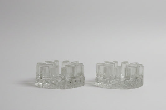 Vintage 1970s La Vida Glass Candle Holders / Pot Warmers – German Designer Glass – 15.5cm Pair