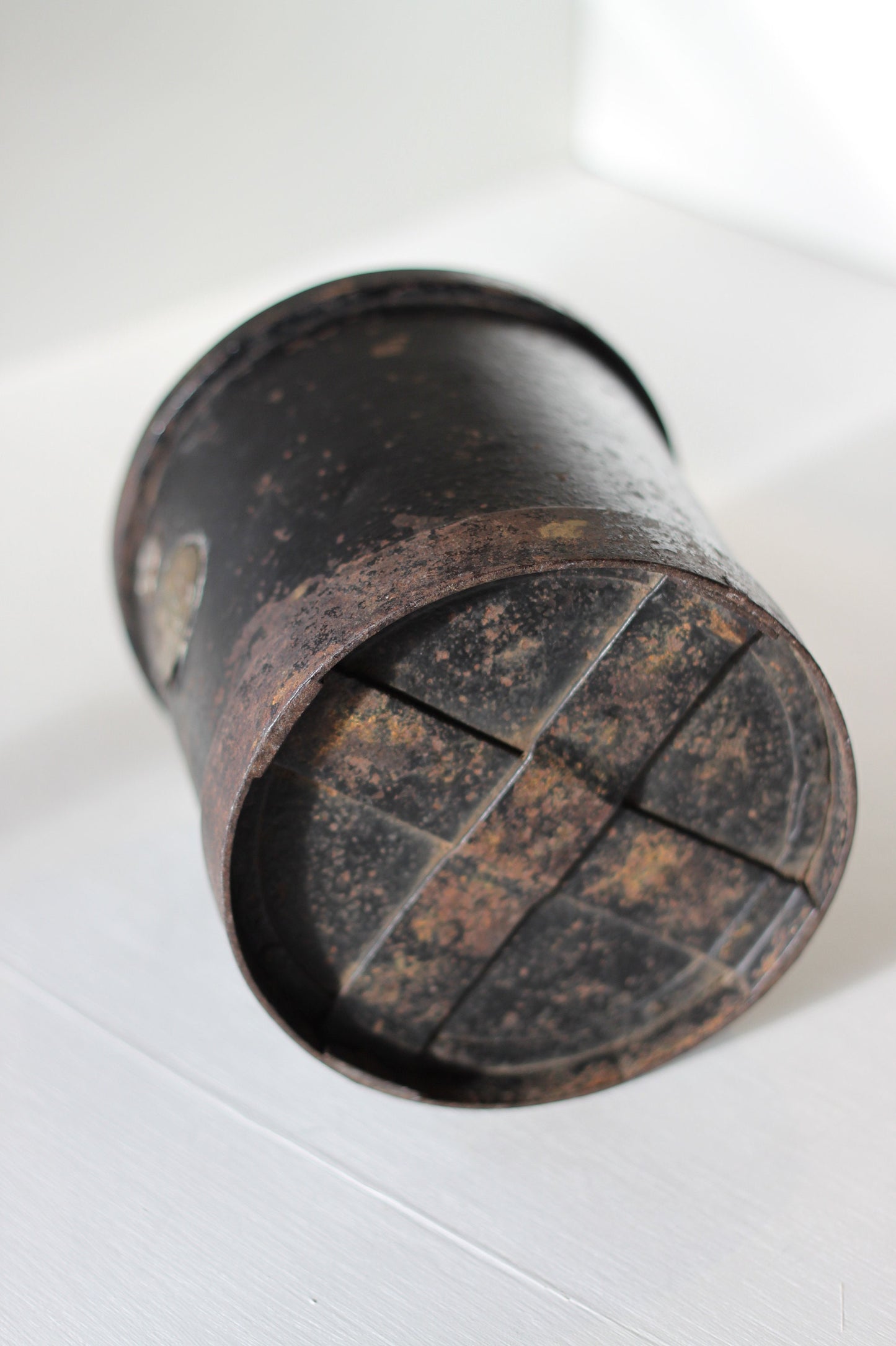 An Antique Iron Bound Two Litre Exchequer Measure, 15cm high x 15cm in diameter