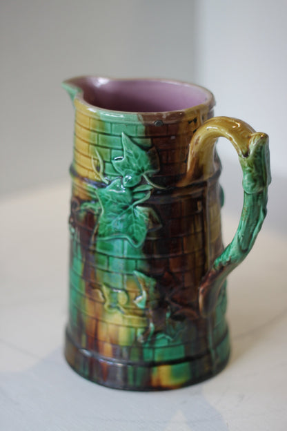 A Majolica Jug 19cm Tall With a Pink Crackle Glaze Interior - Outstanding