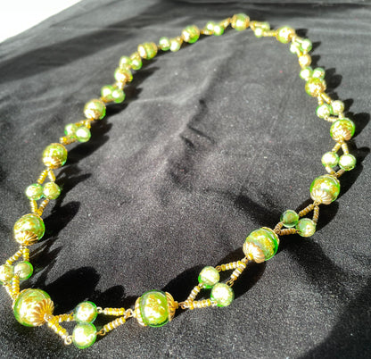 A  mid Century Gilt Metal and Murano Glass Bead Set Necklace, 74cm.