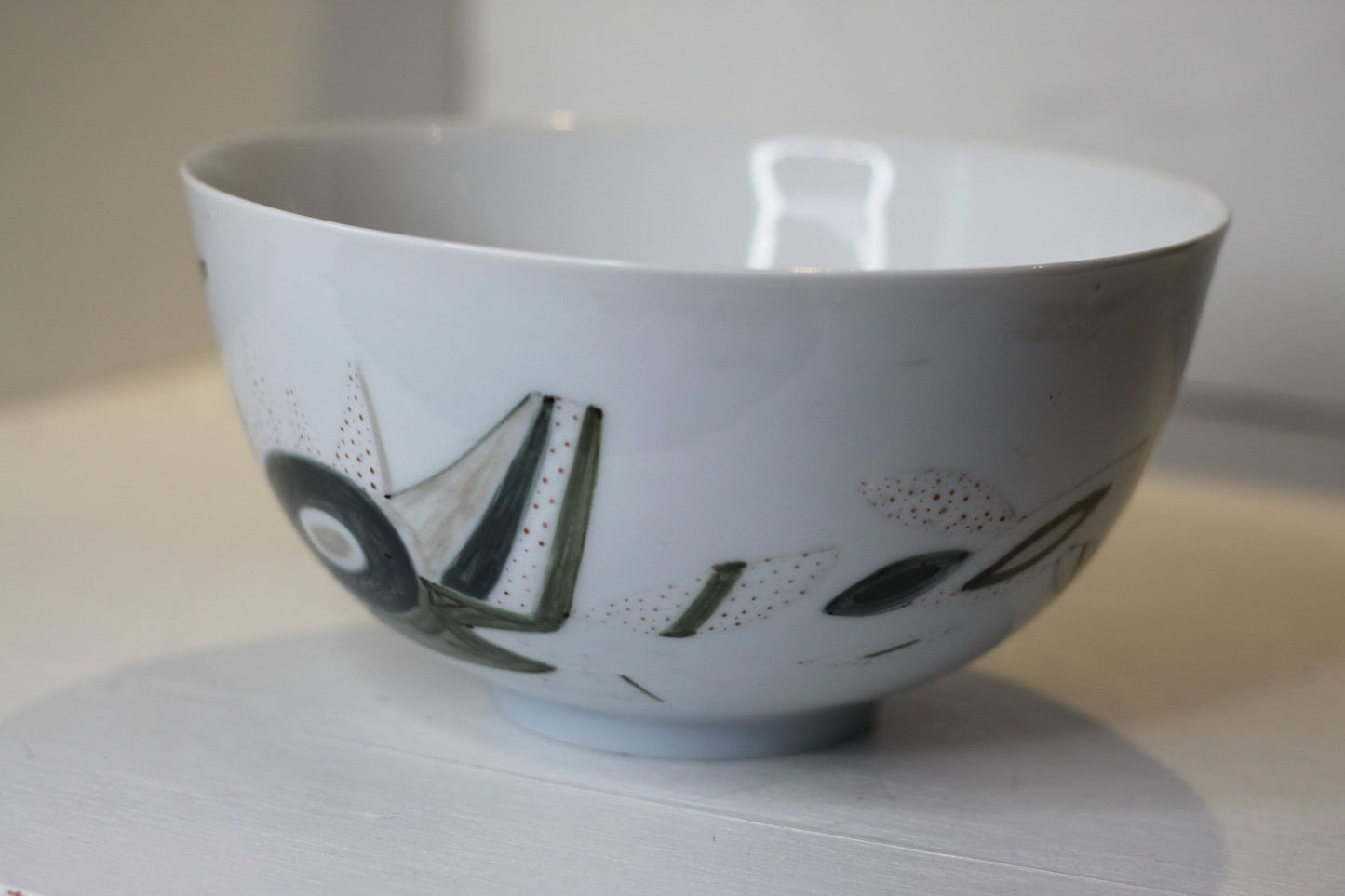 A Royal Copenhagen, Danish Porcelain Footed Bowl,  Hand Painted With Stylised Birds, Dated 1958 to The Base, 12cm High x 23cm in Diameter