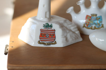 W.H Goss Crest Ware Eastbourne Lighthouse - Arkinstall and Son Brighton Torpedo - Hastings and St Leonards Crest Ware Multi Fluted Vase