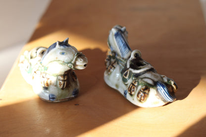 A Pair of Chinese Stoneware 'Horse' Water Droppers, 10cm long