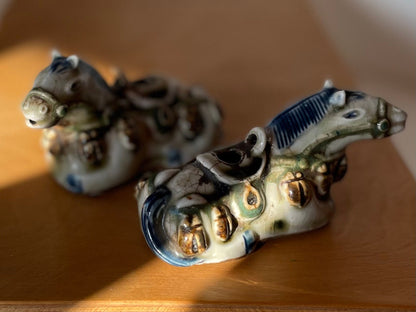 A Pair of Chinese Stoneware 'Horse' Water Droppers, 10cm long